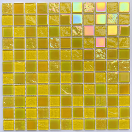 Mosaicos iridescentes de vidro amarelo colorido para cozinha