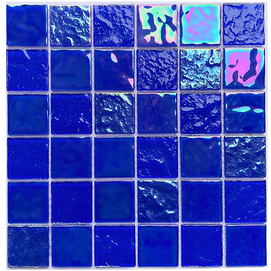 Mosaicos de vidro azul com efeito iridescente quadrado 48x48mm