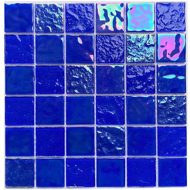 Mosaicos de vidro azul com efeito iridescente quadrado 48x48mm
